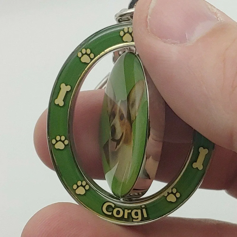 NEW Welsh Corgi Dog Breed Green 2 Sided Spinning Keychain - high quality metal
